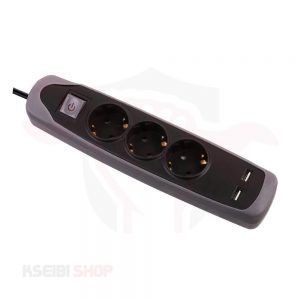 مشترك كهرباء 3 عين + 2 مخرج USB أسود جراب سيليكون PluGuard