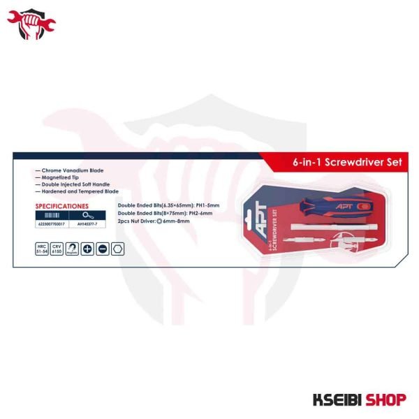 ⁦طقم مفك 6*1 متعدد الإستخدامات APT موديل AH145377-7⁩ - الصورة ⁦2⁩